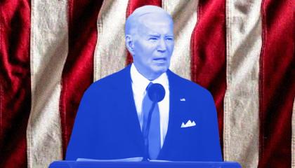 Biden in front of an American flag 