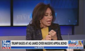 still of Jeanine Pirro; chyron: Trump rages at AG James over massive appeal bond