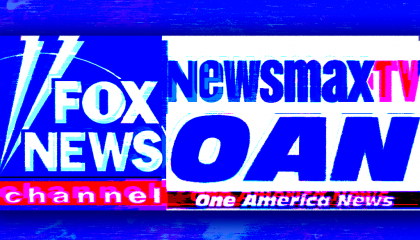 Logos for Fox News, Newsmax, and One America News Network