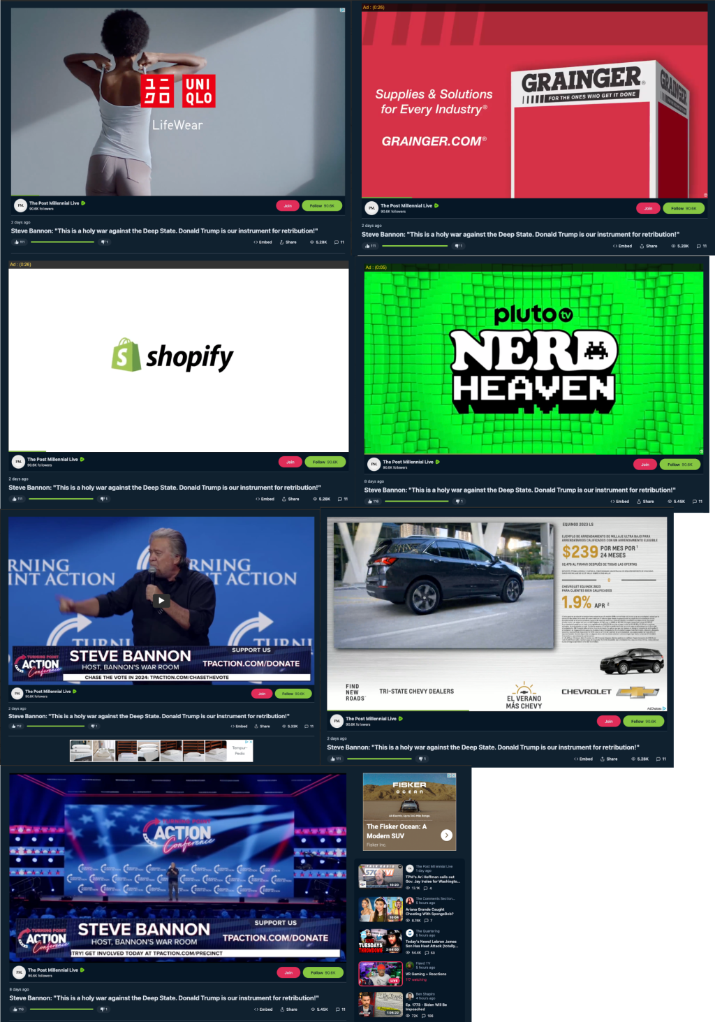 Ads on Bannon holy war clip collage