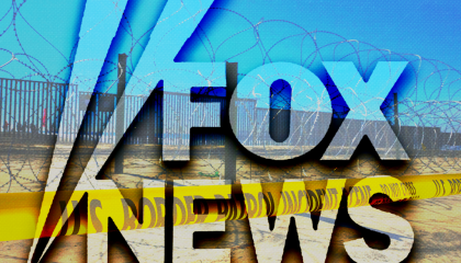 Fox News logo; border in the background with caution tape