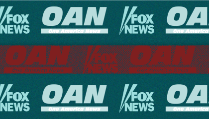 Graphic of OAN and Fox News logos