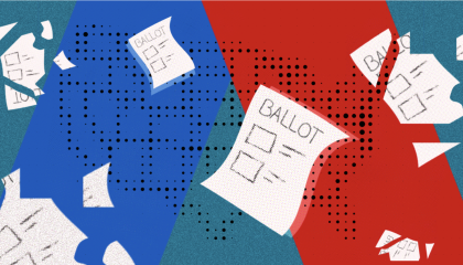 Ballots floating on the U.S. map