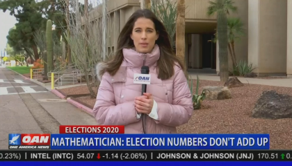 OAN's Christina Bobb stands behind Chyron reading: "Mathematician: election numbers don't add up" 